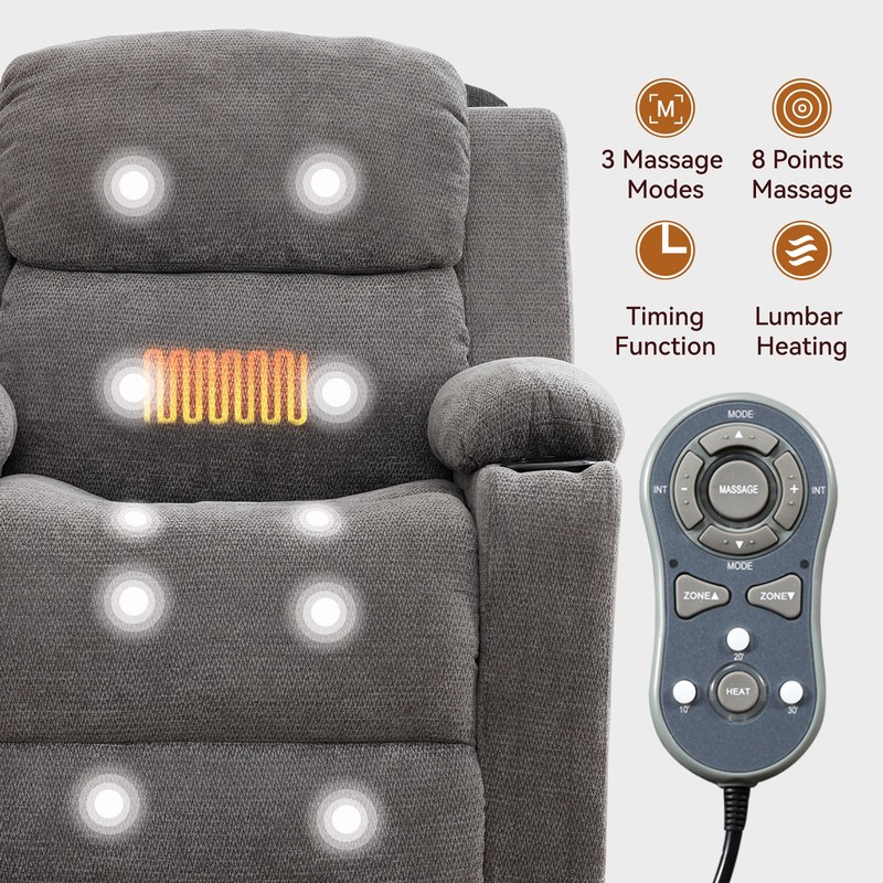350 lbs Power Lift Recliner Chair with 8-Point Vibration Massage & Heat Grey gallery