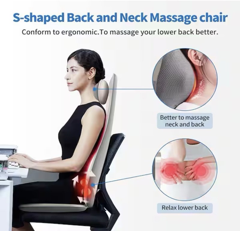 Massage Chair Pad with Remote Neck and Back Cushion S-Shaped 5-Speed in White gallery