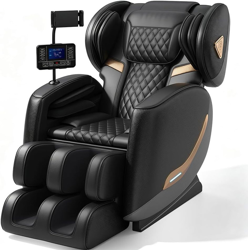 Zero Gravity Full Body Massage Chair with Heat, Bluetooth & Touch Screen – Black