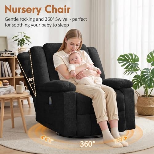 Korser Rocker Recliner Chair for Adults, 360° Swivel Rocker Recliner with gallery