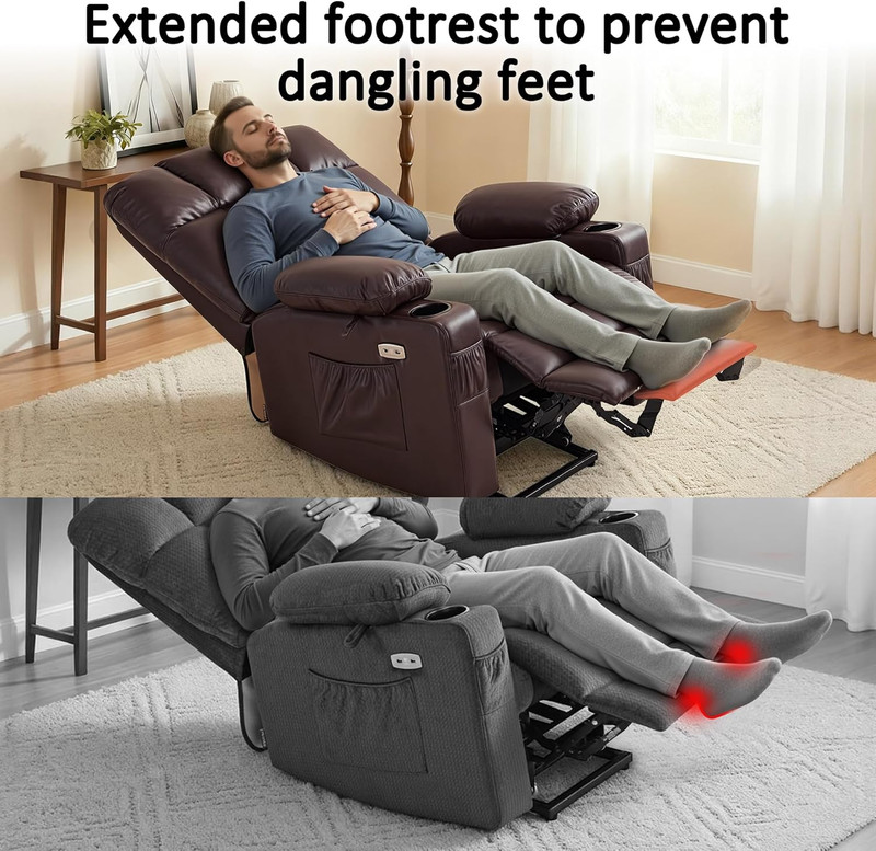 Large Dual Motor Power Lift Recliner Chair with Massage & Heat, Light Brown gallery