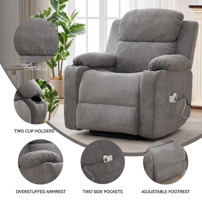 350 lbs Power Lift Recliner Chair with 8-Point Vibration Massage & Heat Grey gallery
