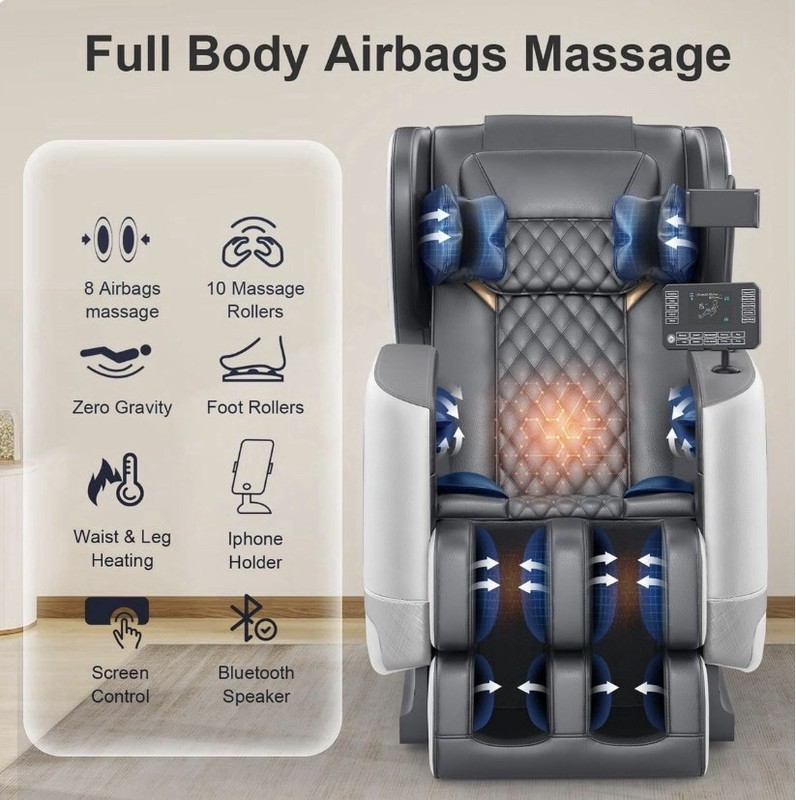 Znines Full Body Massage Chair Zero Gravity Heat Foot Massage Bluetooth Gray gallery