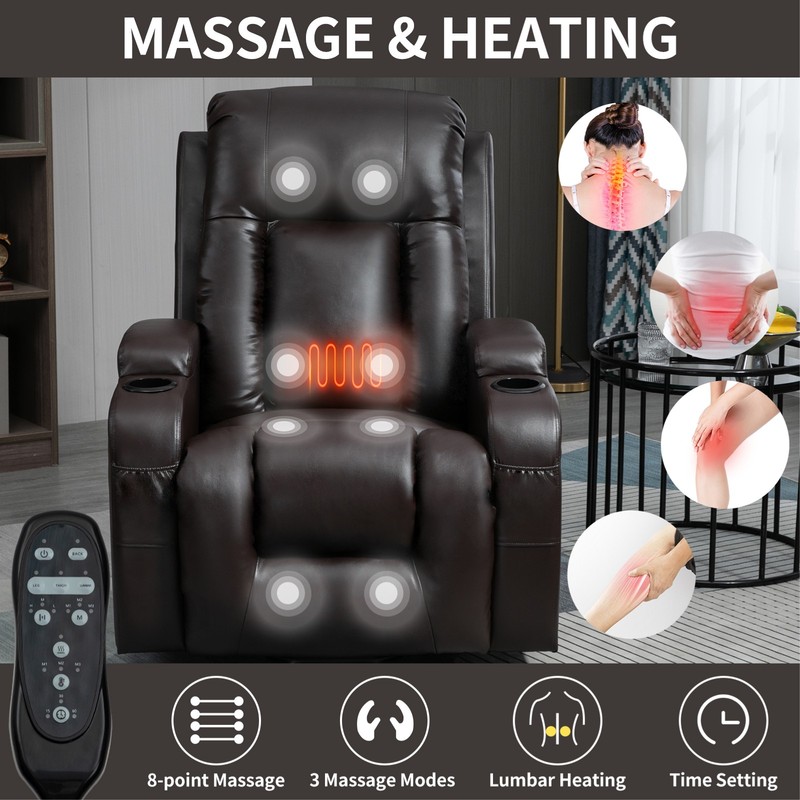Power Lift Recliner Chair with Massage & Heat, 350 lbs Capacity, Brown gallery