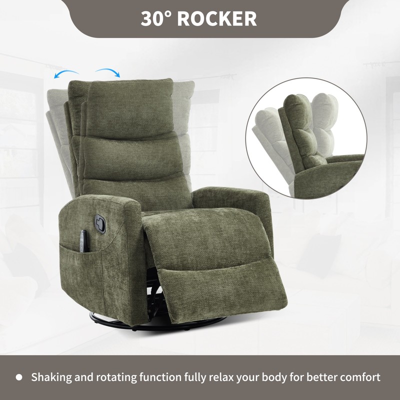 Green Fabric Recliner Chair with Massage, Heat, Rocker & Swivel gallery
