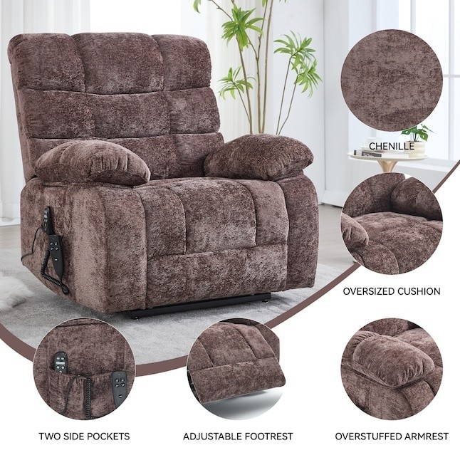GZMR Dual Motor Power Lift Recliner w/ Heat & Massage, Brown Chenille gallery