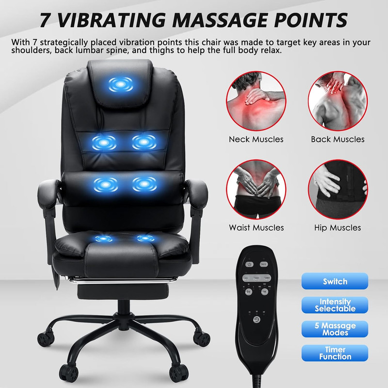 HOFFREE Massage Office Chair with Foot Rest 7 Points Vibration,Black | Ergonomic gallery