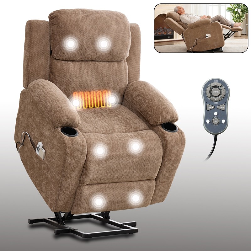 Up to 350 LBS Chenille Power Lift Recliner Chair, Heavy Duty Motion Mechanism wi