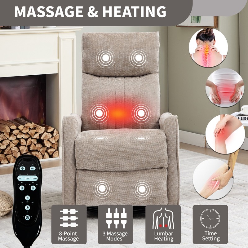 Khaki Heat Massage Manual Recliner Chair with Rocker and Swivel gallery
