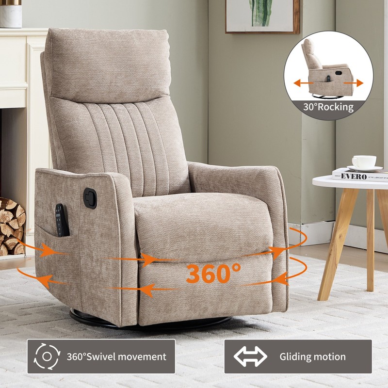 Khaki Manual Recliner Chair with Massage, Heat, Rocker & Swivel gallery