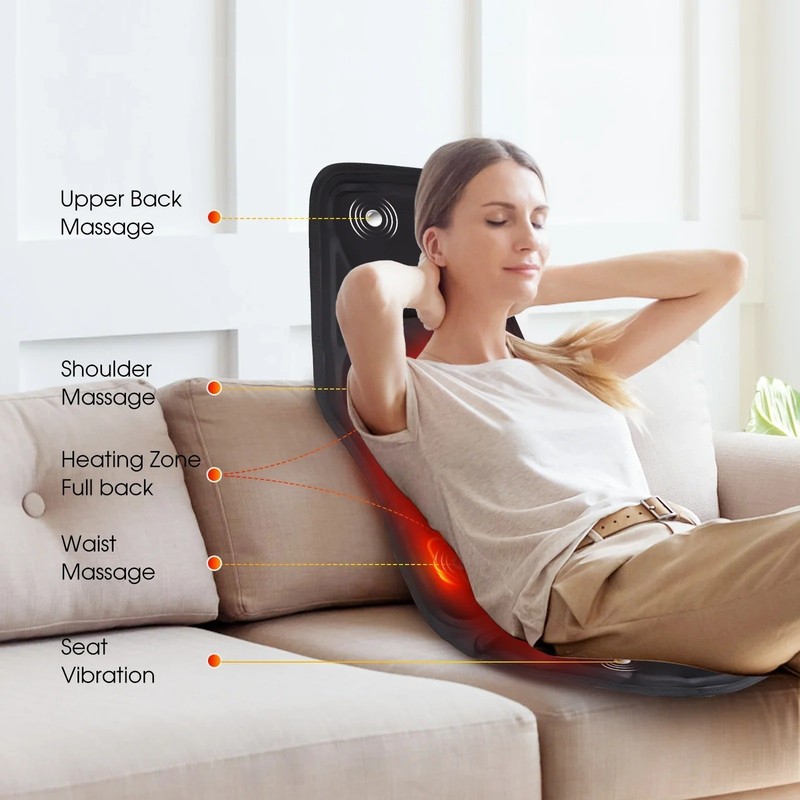 Massage Seat Cushion Heated Back Neck Chair Pad 8 Mode Car Home Office AU gallery