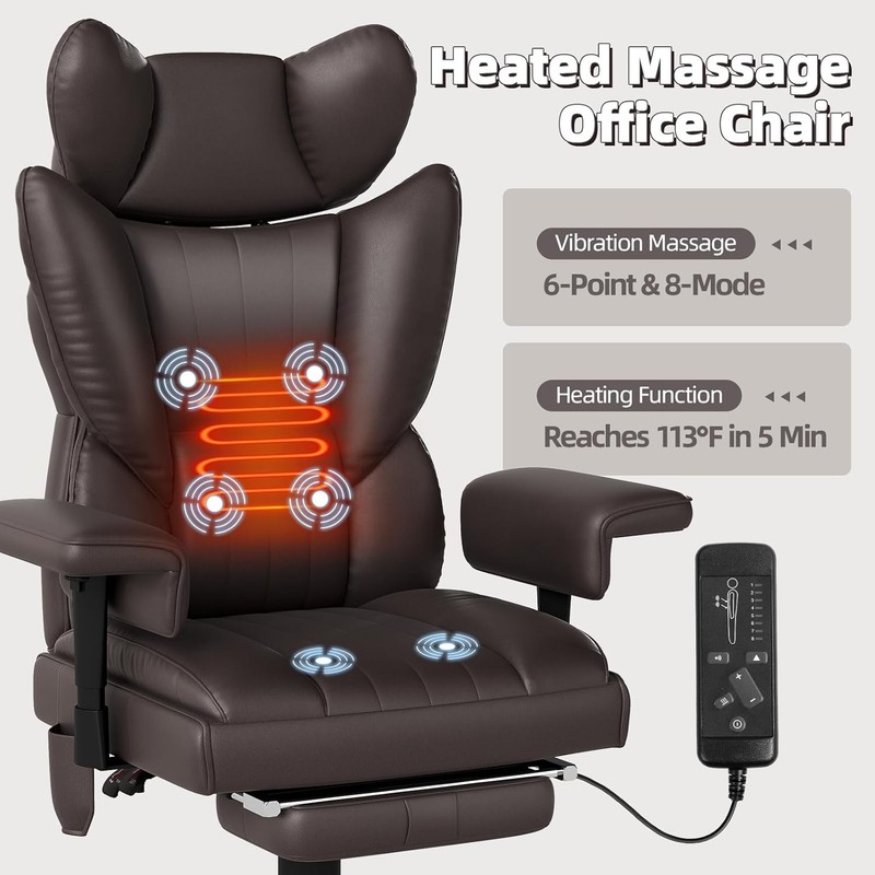 Heated Office Chair with Foot Rest - 6 Points Vibration Big and Tall 400LBS Recl gallery