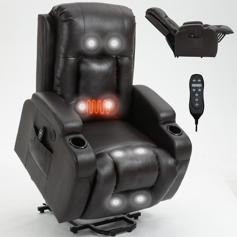 Power Lift Recliner Chair with Massage & Heat, 350 lbs Capacity, Brown