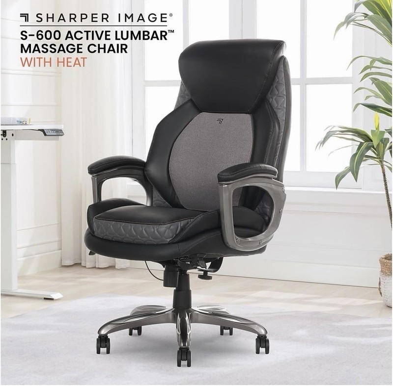 Sharper Image S-600 Heated Lumbar Massage Chair, Leather, Black 60098-BLK gallery