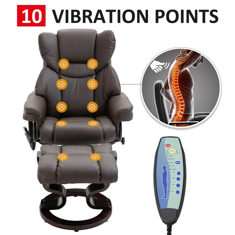 Faux Leather Massage Sofa Recliner Chair with Ottoman 10 Vibration Point Brown gallery