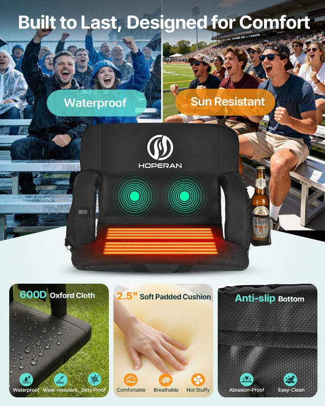 HOPERAN Massage Heated Stadium Seats for Bleachers with Back Support & Lumbar Pi gallery