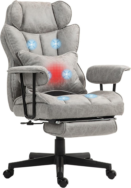 Heated Massage Office Chair with Foot Rest & Lumbar Support – Gray
