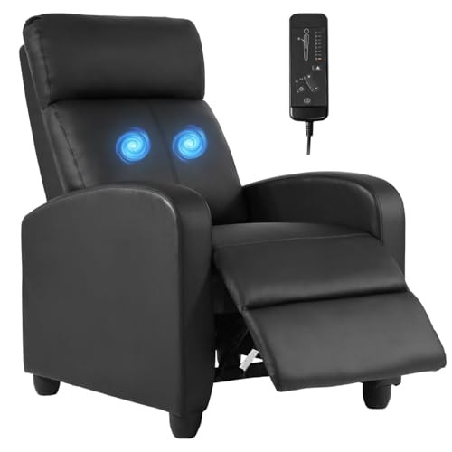 Recliner Sofa Massage Chair Home Theater Seating w Lumbar Support Black Leather
