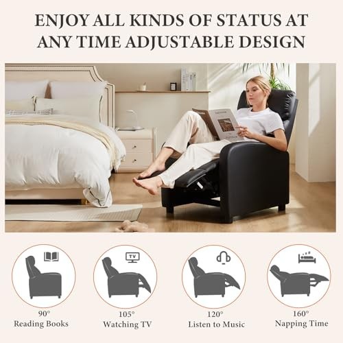 Adjustable Massage Recliner Chair for Adults - Lumbar Support, Modern Fabric, Bl gallery