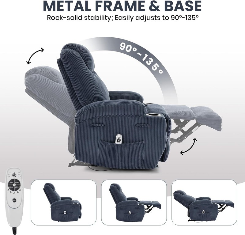 Electric Massage Recliner with Heat,Corduroy Adjustable Chair with Pockets Blue gallery