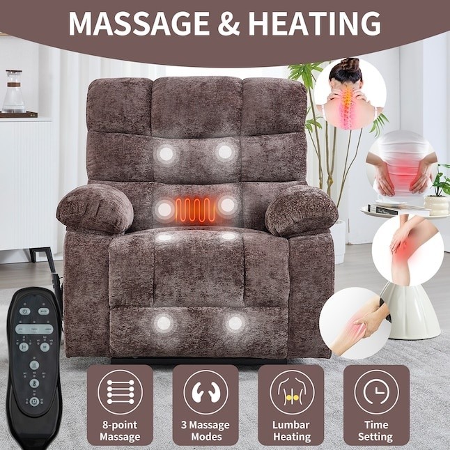 GZMR Dual Motor Power Lift Recliner w/ Heat & Massage, Brown Chenille gallery