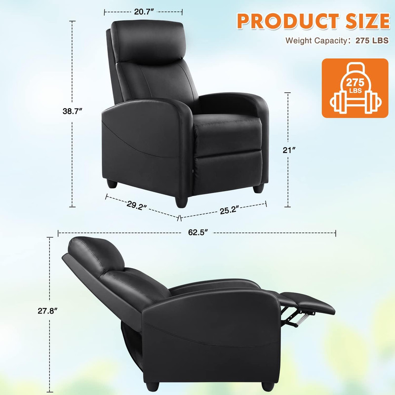 Adjustable Massage Recliner Chair with Lumbar Support for Living Room, Black gallery