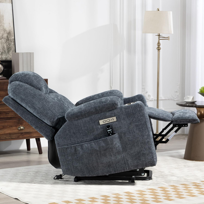 Electric Recliner Lift Chair with Massage, Heat, USB, & Cup Holders - Blue gallery