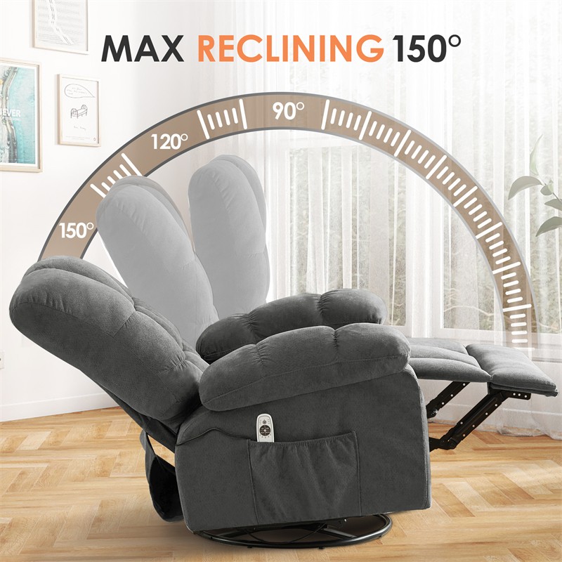 24" Massage Swivel Recliner Chair w/ Vibration & Heating 350LBS Rocker Sofa gallery
