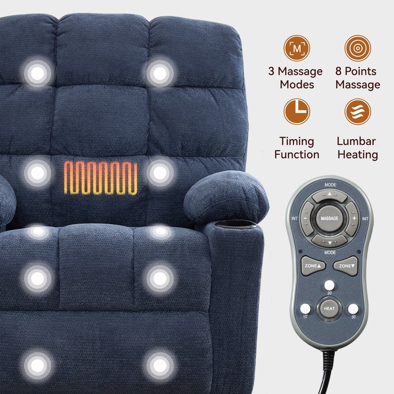 Electric Recliner Chair with Massage, Heat, Rocker & Swivel, Blue gallery
