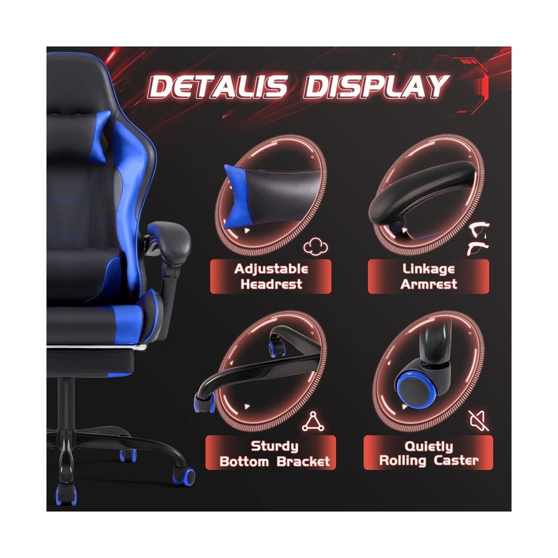 Shahoo Footrest and Massage Lumbar Support, Video Game Chairs Height Adjustab... gallery