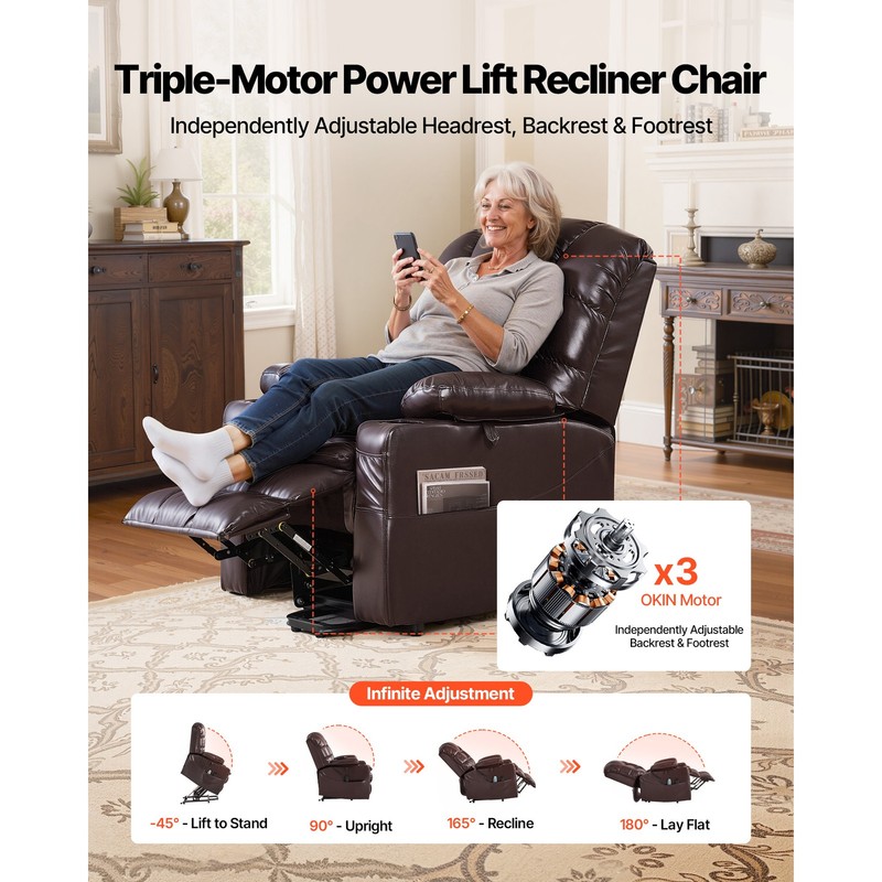 Uimoso Power Lift Recliner PU Leather Chair with Heating Massage Triple-Motor gallery
