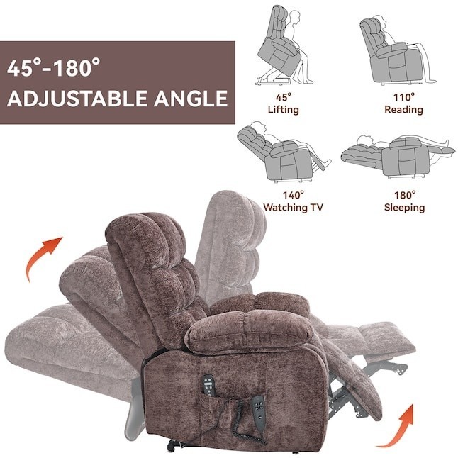 GZMR Dual Motor Power Lift Recliner w/ Heat & Massage, Brown Chenille gallery
