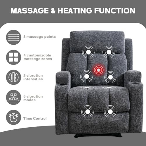 CANMOV Manual Recliner Chair with Massage and Heat, Soft Fabric Recliner Chair gallery