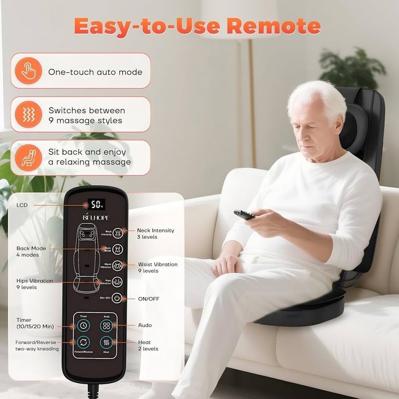 Belhope SJD-01 Massage Chair Cushion Black Heated Shiatsu Vibration LCD Remote gallery
