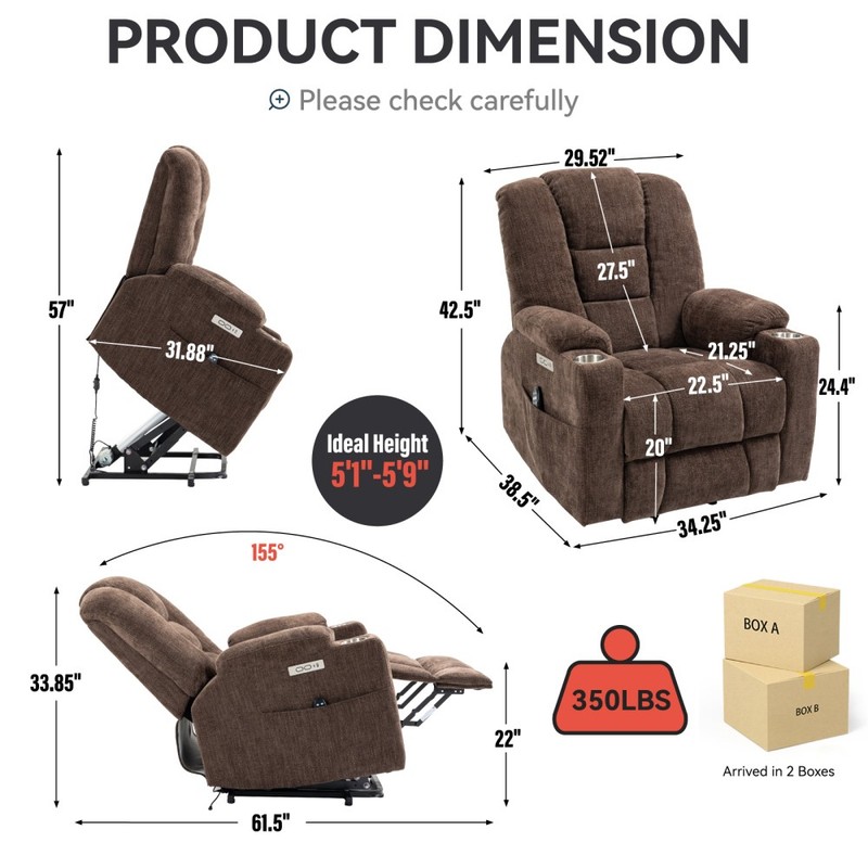 Power Lift Recliner Chair Massage Heat Elderly USB Type-C Cup Holders Chenille gallery