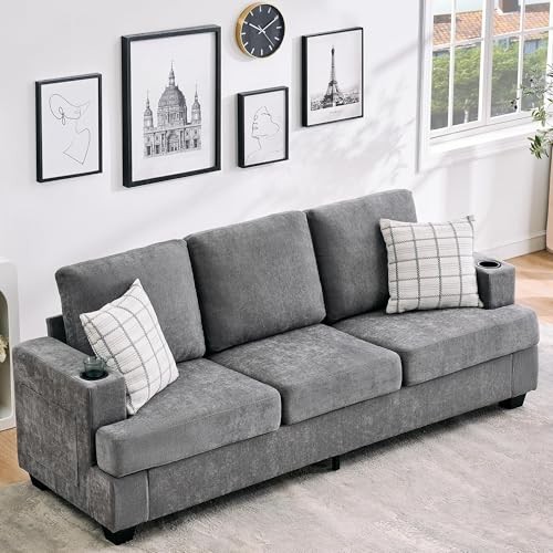 Modern 89 in 3-Seater Sofa for Living Room, Comfy Couches with Deep Seat, Grey gallery
