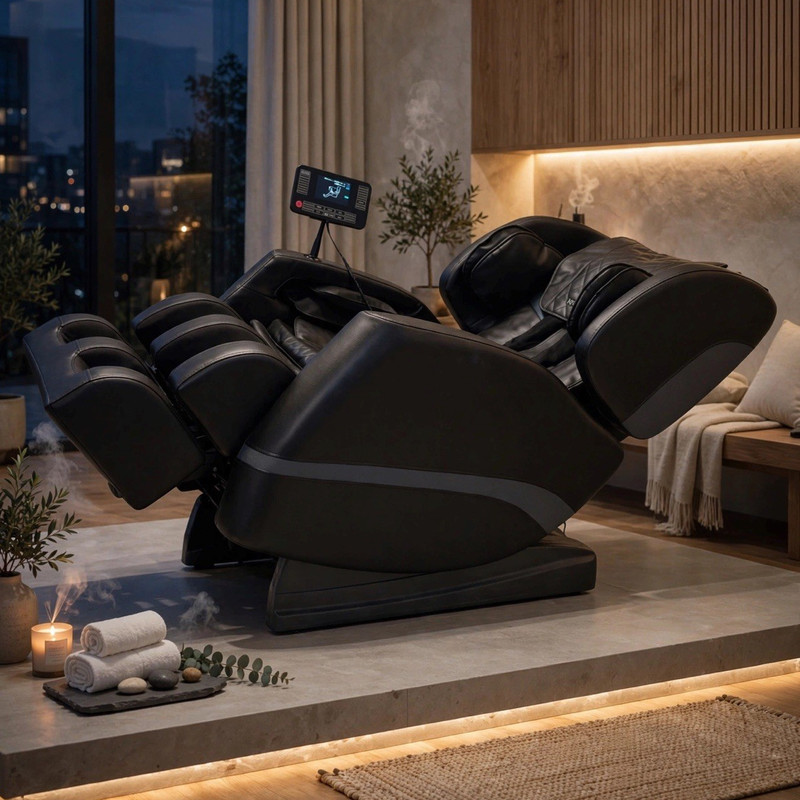 IOWNREALU K-G2 Zero Gravity Heated Foot Massage Recliner Faux Leather Black