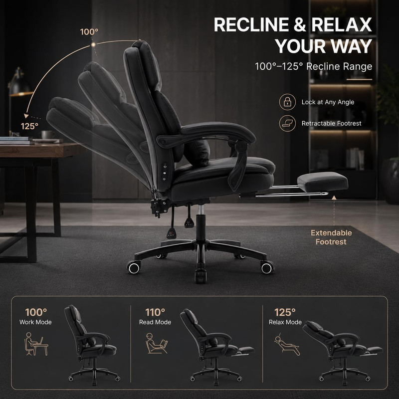 Big and Tall Massage Heat Office Chair for Executive Gaming People | 100-125° Re gallery