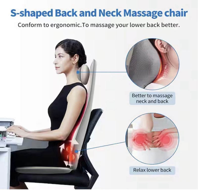 Massage Chair Pad with Remote Neck and Back Cushion S-Shaped 5-Speed in White gallery