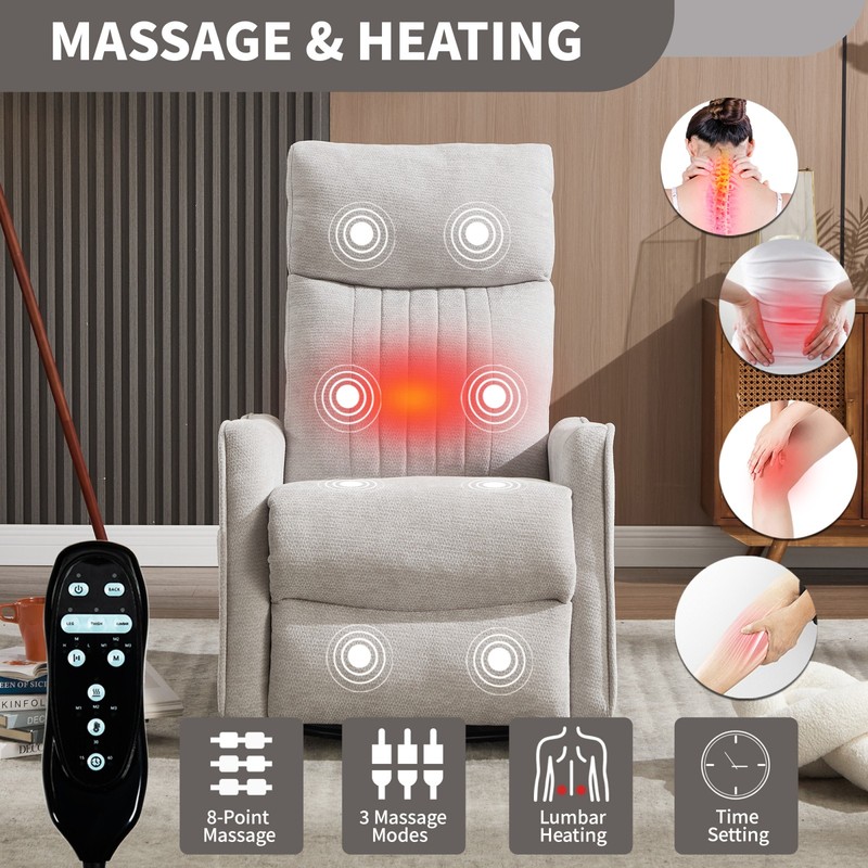 Light Gray Manual Recliner Chair with Massage, Heat, Swivel & Rocker gallery