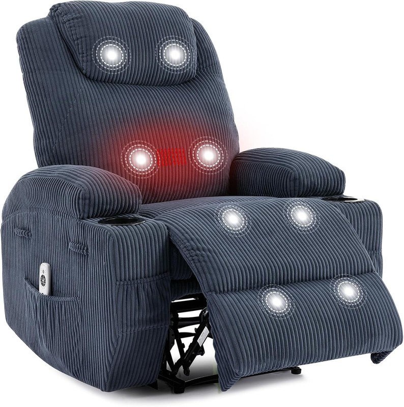 Electric Massage Recliner with Heat,Corduroy Adjustable Chair with Pockets Blue gallery