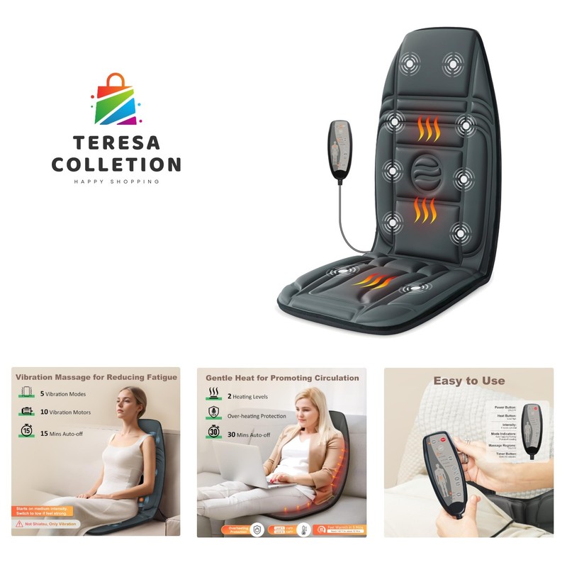 Massage Chair Pad with 10 Vibration Motors & Heating—Perfect for Office and Home