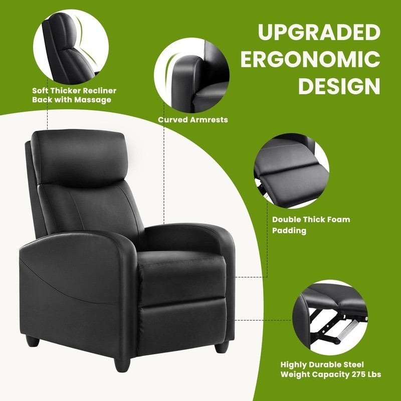 Ergonomic Massage Recliner Chair Compact Design Durable PU Leather Home Theater gallery
