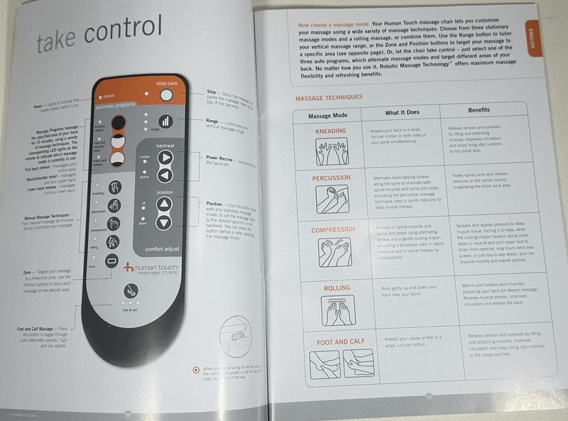 Human Touch HT-100 Massage Chair Recliner User Manual. Near Mint Condition! gallery