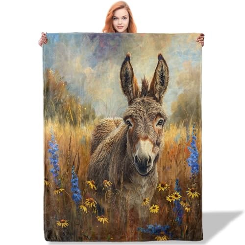 Throw Blanket for Women Girls Boys, Soft Flannel Blankets Gifts 50″x60″ Donkey