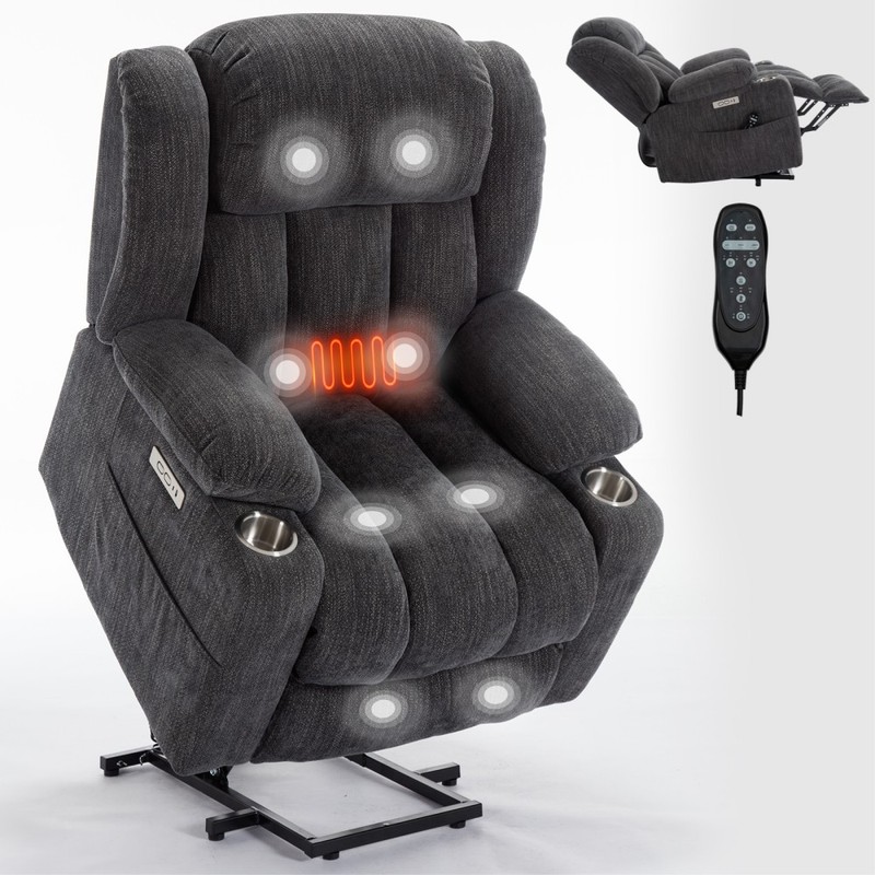 Power Lift Recliner Chair 350LBS w/ Massage & Heat, USB-C & Cup Holders