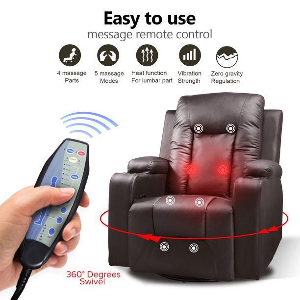 Recliner Chair Leather Sofa with Heated Massage Living Room Chair Black Brown gallery