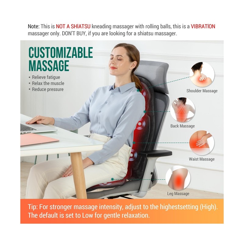 Snailax Vibration Back Massager with Heat, Massage Seat Cushion with 6 Vibrat... gallery