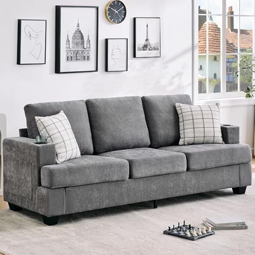 Modern 89 in 3-Seater Sofa for Living Room, Comfy Couches with Deep Seat, Grey gallery