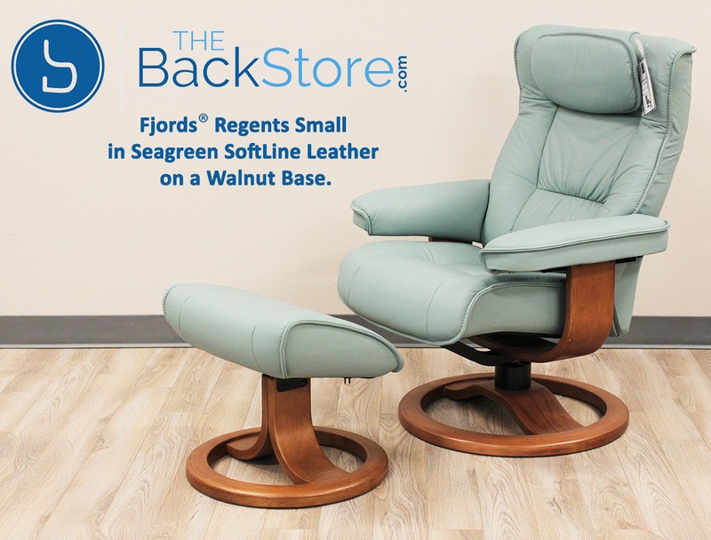 Fjords Regent Small Recliner Chair + Ottoman SL265 Seagreen Leather SL 265 Teak gallery